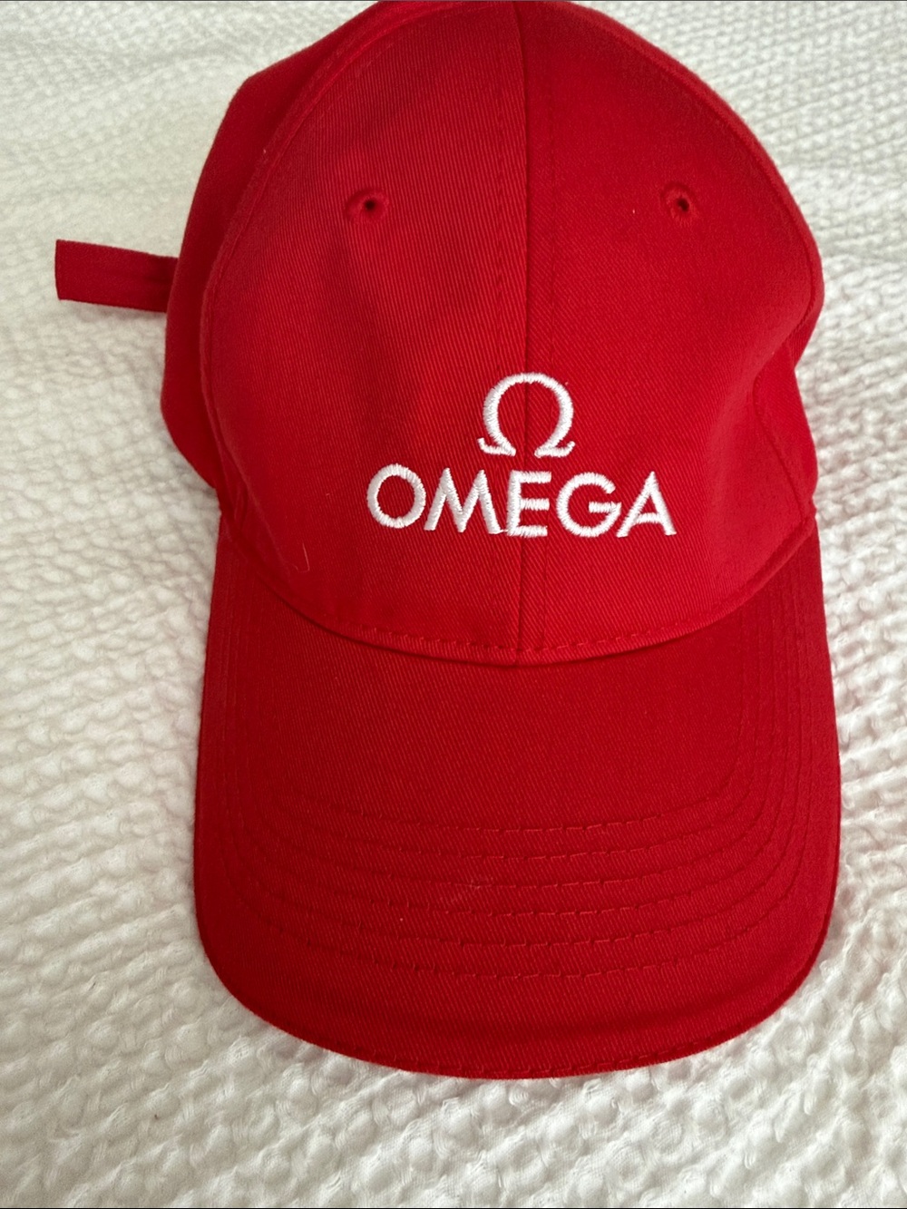 Omega Red Cap with White Embroidered Logo Vintage